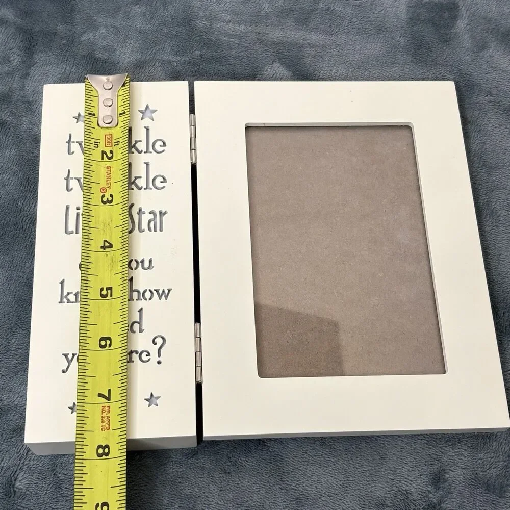 Double Hinged 5x7 Photo Frame Twinkle Little Star Lights Up Wood
